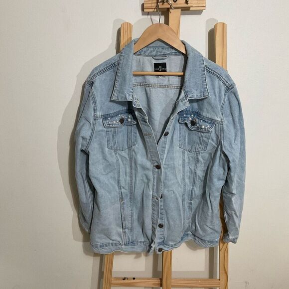 One5One distressed denim jacket light wash button up size XL - Picture 1 of 8